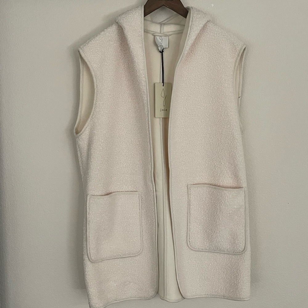 NWT. Joie Cream Sleeveless Fleece Hoodie Jacket, Sz L